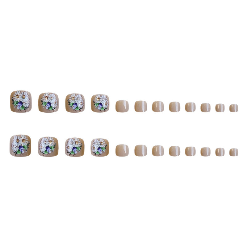 48Pcs Short Brown Daisy Press on Toe Nails Casual Daily Stylish Foot Nails