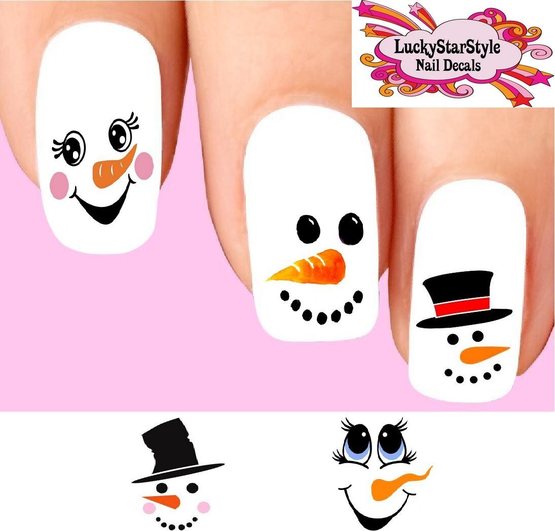 Waterslide Nail Decals Set of 20 – Christmas Holiday Snowman Faces Assorted