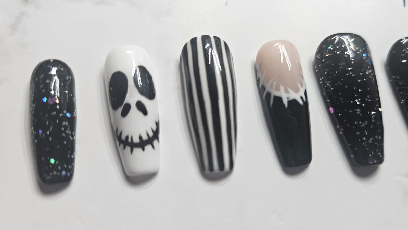 Handmade Gel Press On Nails Long Coffin Jack Skellington Halloween Set Medium