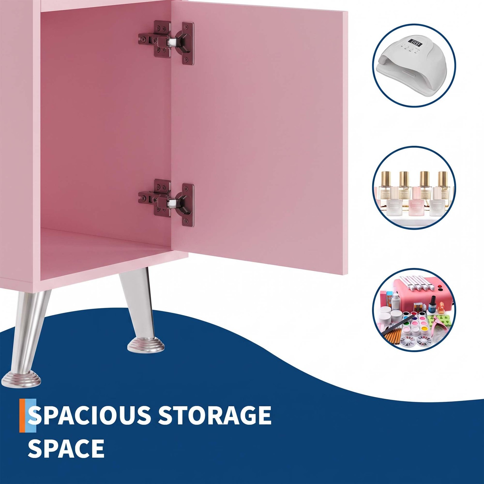 SunnyFurn 42.5” Nail Desk Pink w/ Dust Collector & Storage Drawers