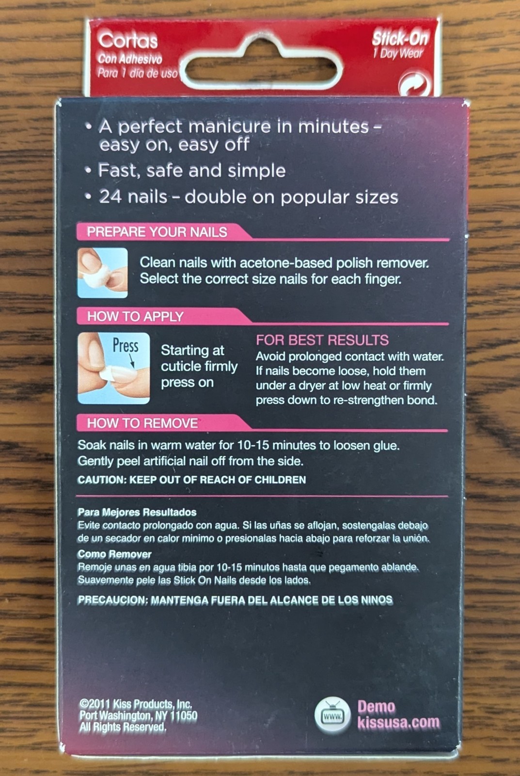 LOT OF 2 KISS SHORT LENGTH STICK ON NAILS 24 NAILS IN 10 SIZES EACH PKG #10443