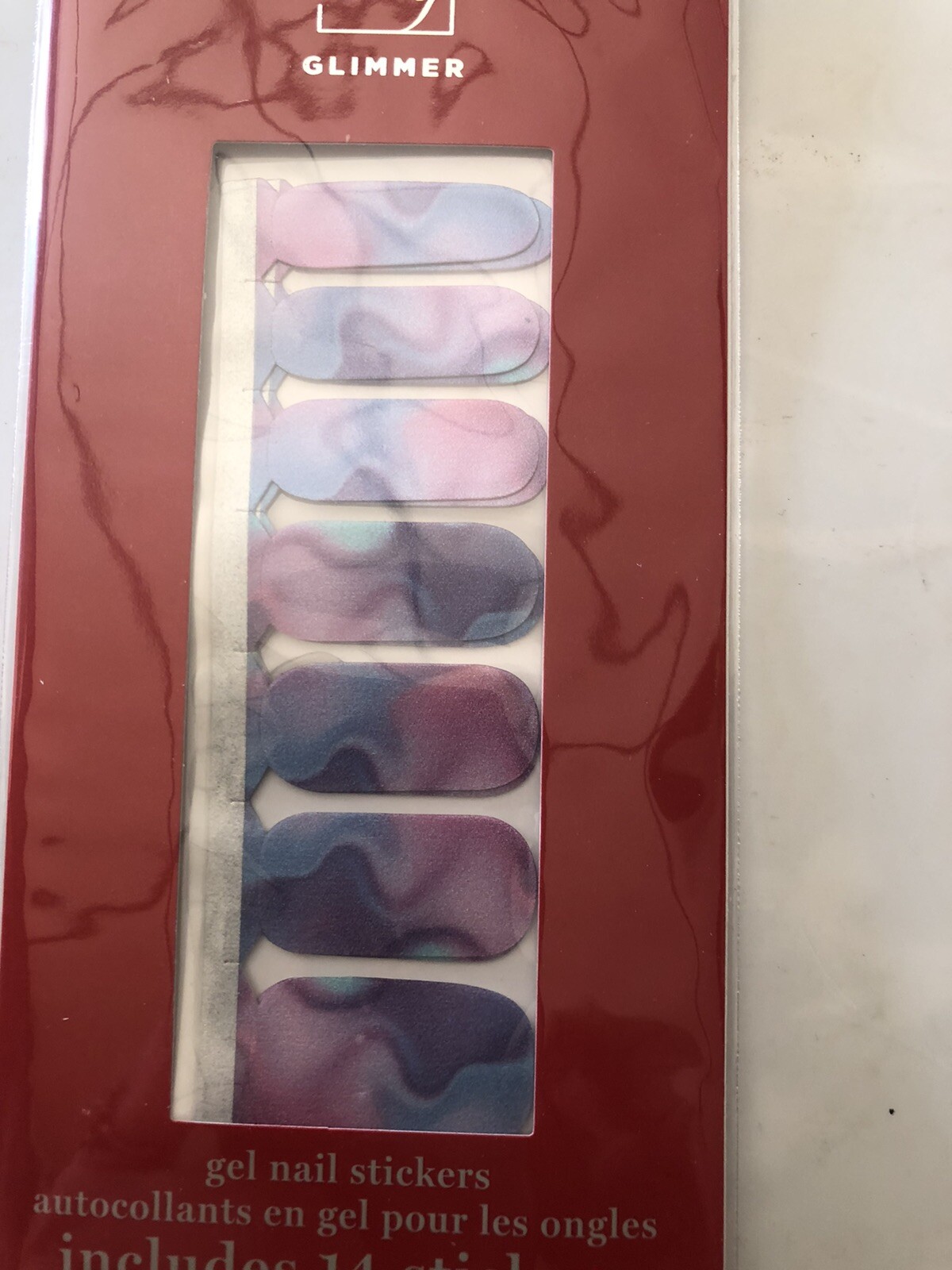2 Avon Nail Art Fmg Press-On Nails NIB Purple , Blue And Pink Tie Dye Design
