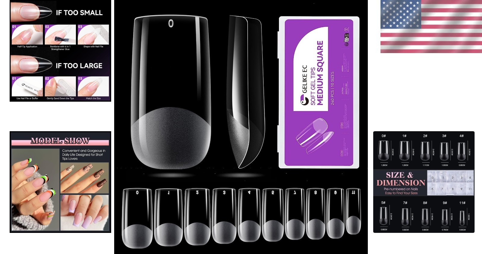 Quick-Curing Soft Gel Nail Extensions Kit – 240 Full Cover Tips in 10 Sizes