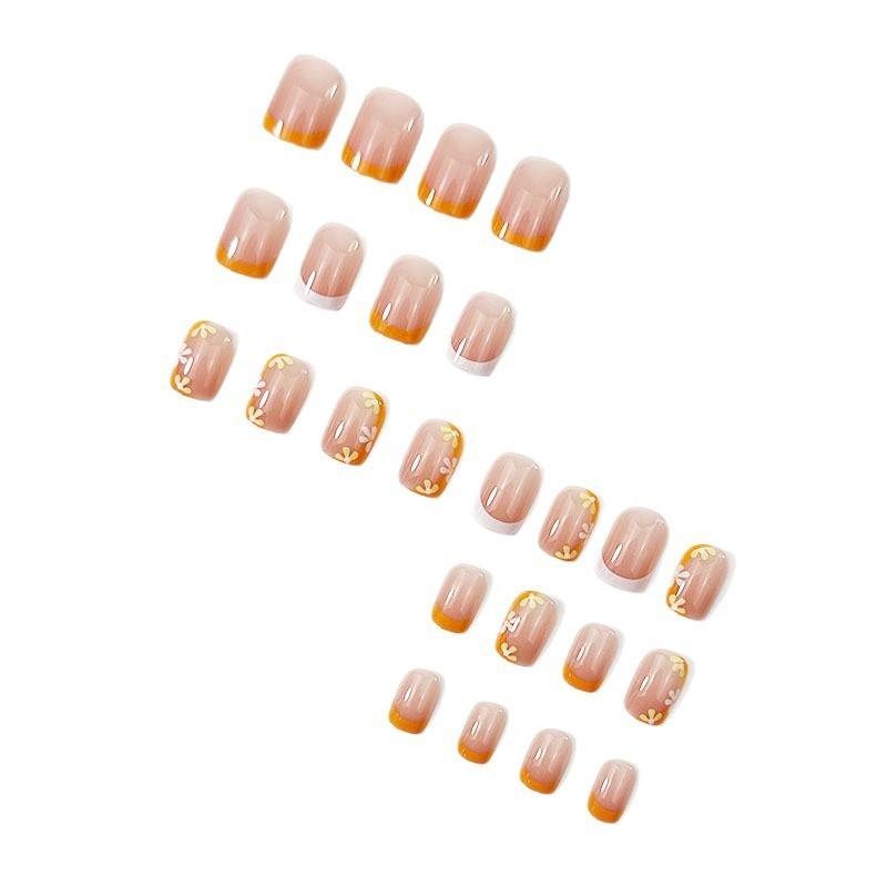 48PCS Short Square Press in Nail Removable Reusable Pink Transparent Fake Nail