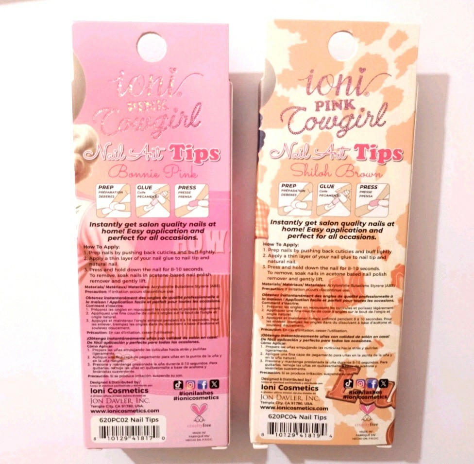 NIB Ioni Pink Cowgirl Press On Nails & 3D Mink Half Lash Handmade Eyelashes Set