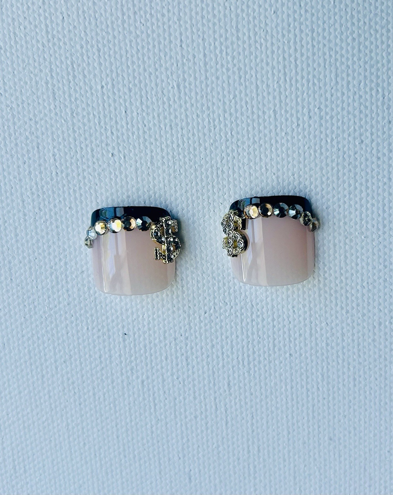 Black Gold French 3D Square Short Press-On Toe Nails Full Cover Acrylic Set