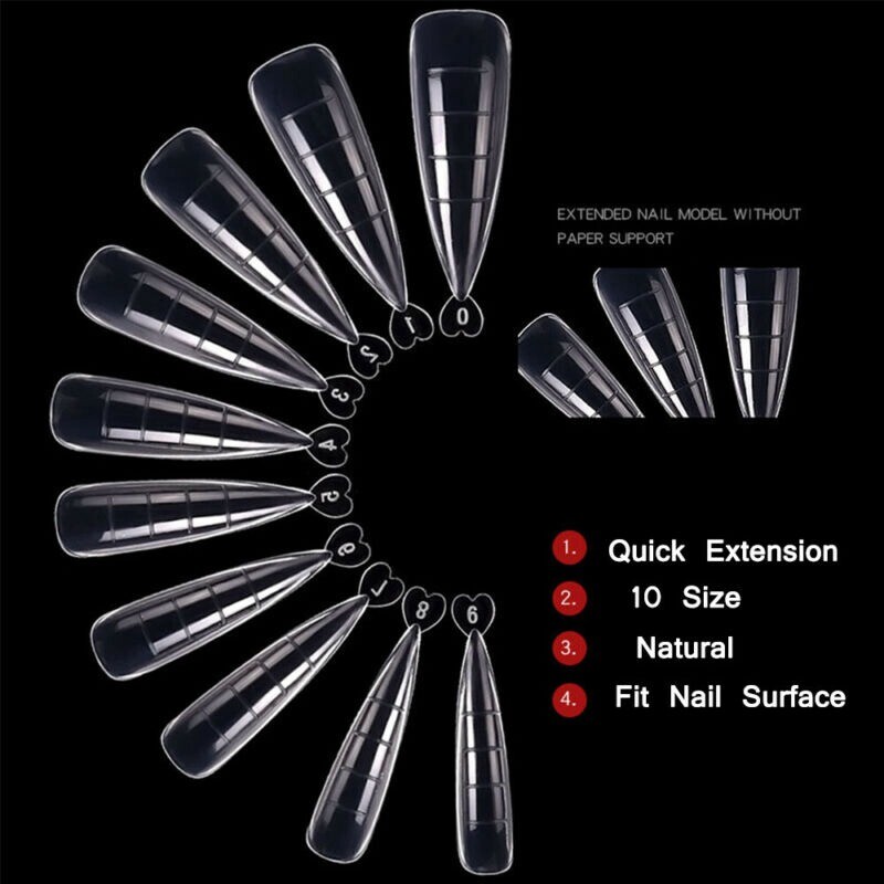 Fake Nails Clear Full Cover System Gel 100Pcs Nails Tips Mold Dual Forms