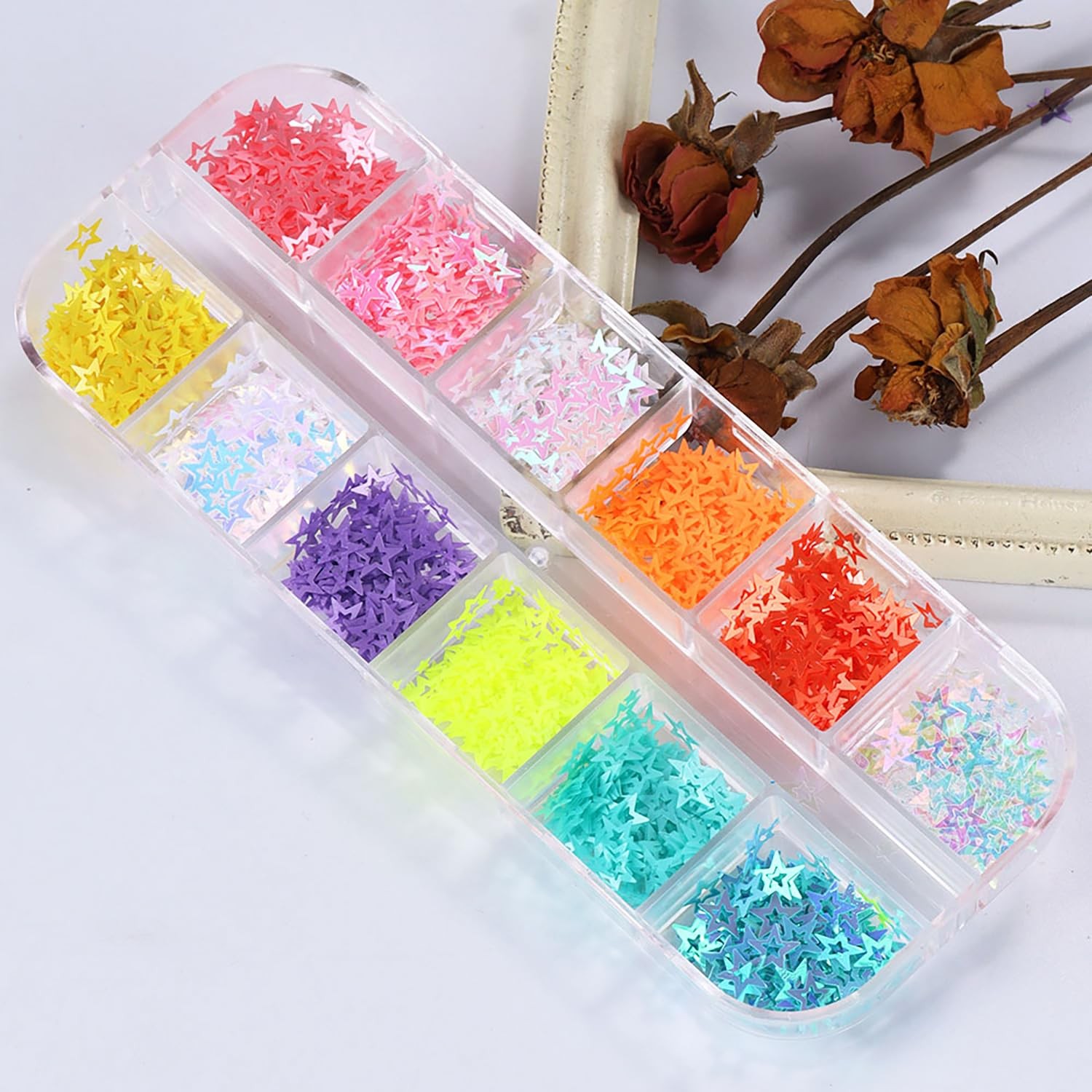 Hollow Stars Nail Art Sequins, 3D Colorful Hollow Five-Pointed Star Nail Glit…