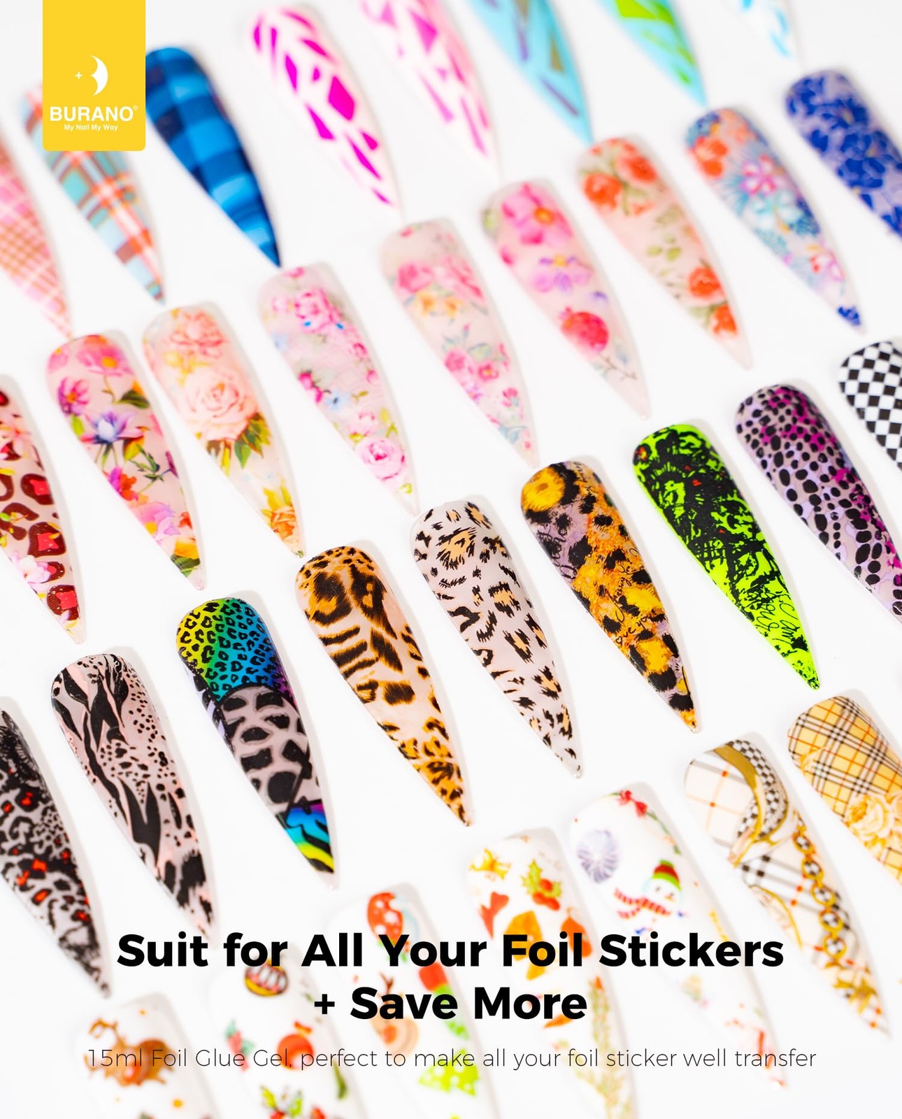 Nail Art Nail Foil Glue Gel, o.5 oz with 10PCS Foil Stickers Set Nail Foil Gl…