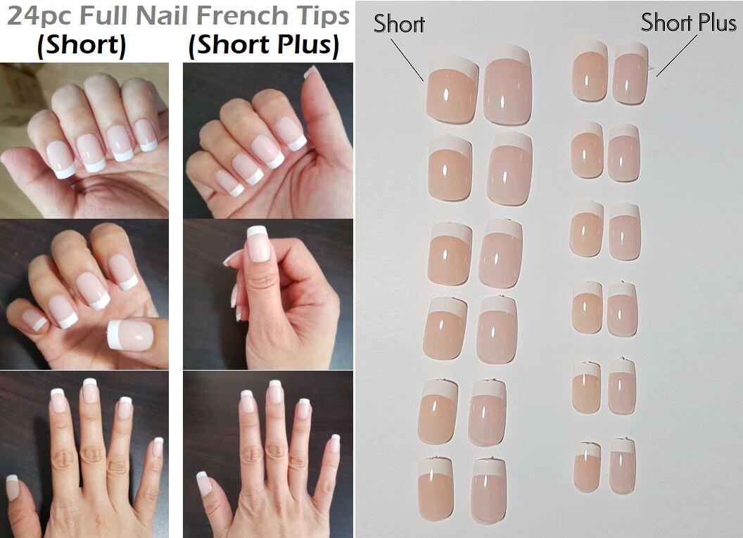 24pc Press on Nails Square French Tips Full Cover Stick On DIY Cute Party Fake