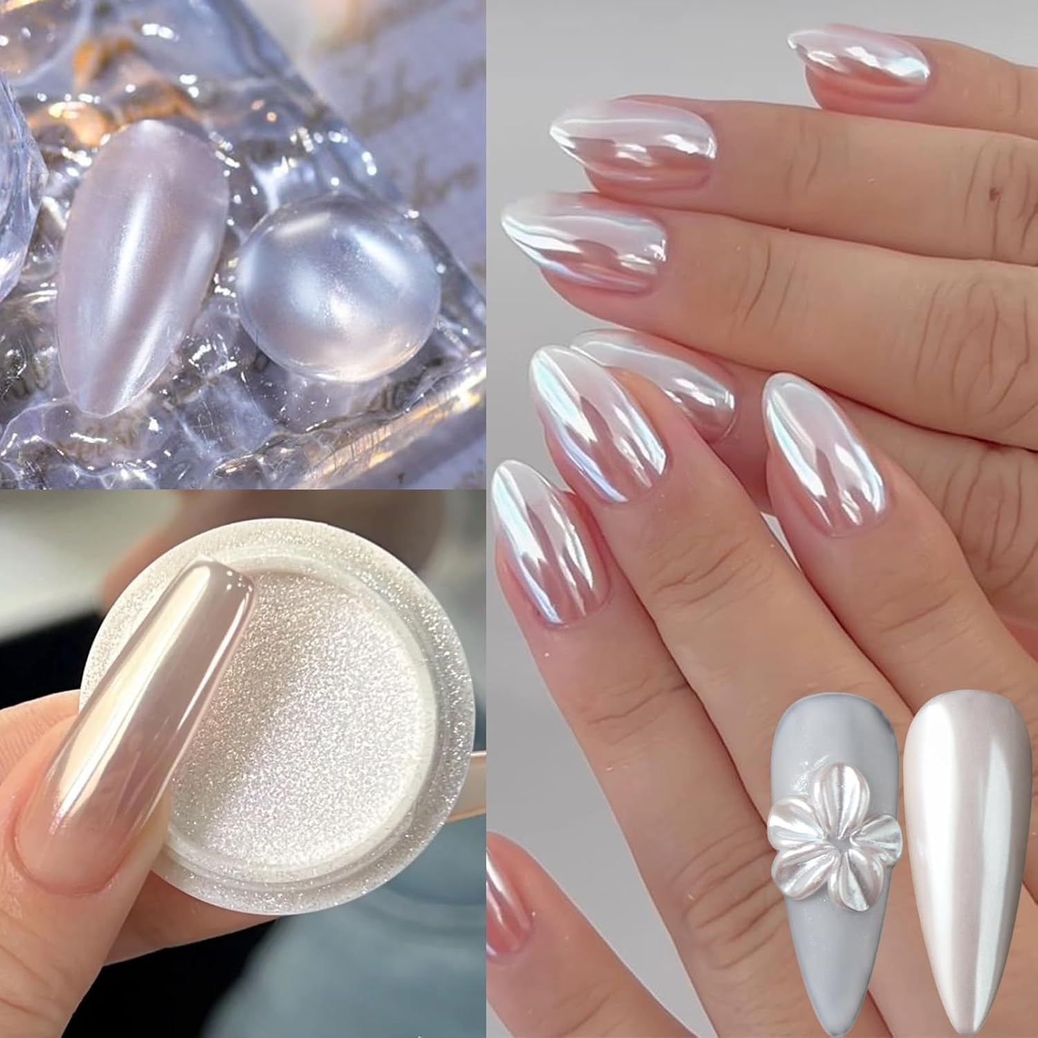 10Pcs Aurora Chrome Nail Powder Set,Iridescent Mermaid Moonlight Metallic Mirror