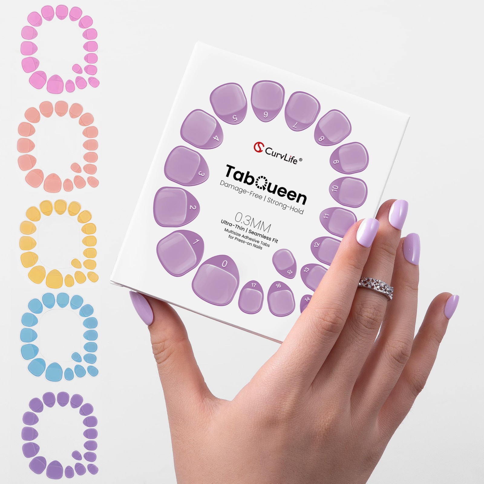 TabQueen Strong Press On Nail Adhesive Tabs, 10 Sheets 180PCS 18 Sizes, Stron…