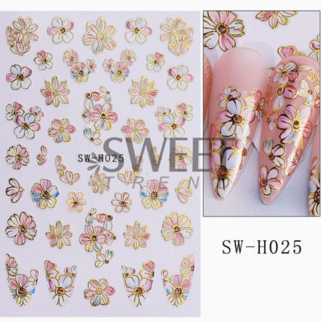 3 Sheets 3D Blue Gold floral Flower Butterfly Nail Stickers Self-adhesive NS8
