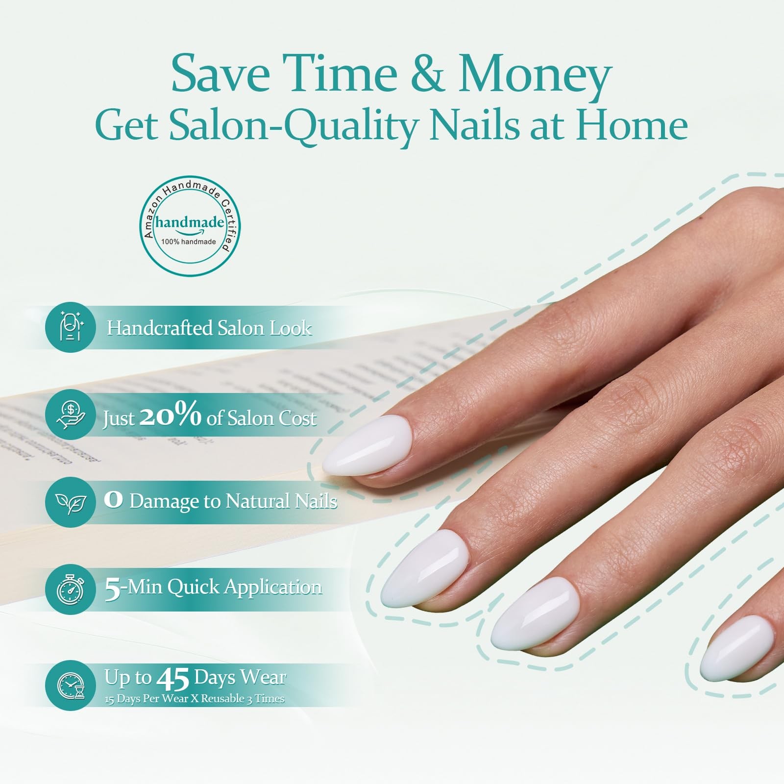 MOKAYIMO Milky White Short Almond Nails S
