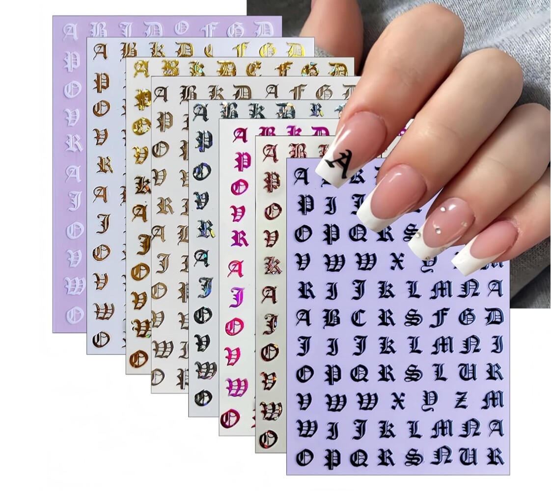 3D Nail Art Latin Roman English Alphabet Letter Stickers Decals