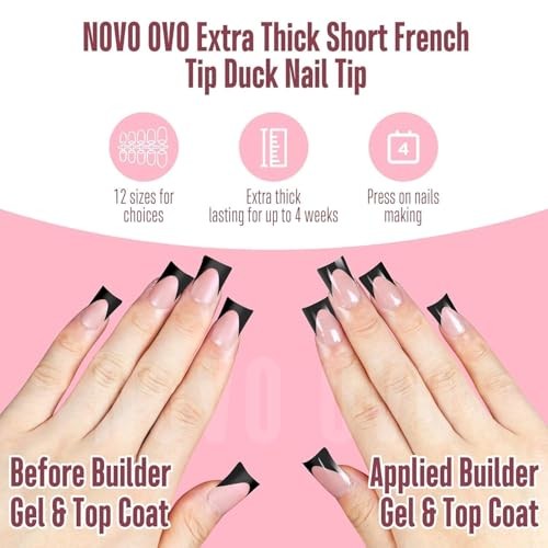 Halloween Duck Nails Short Extra Thick Full Cover Black French Tip Baby Pink