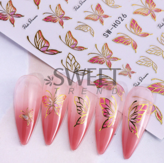 3 Sheets 3D Blue Gold floral Flower Butterfly Nail Stickers Self-adhesive NS8
