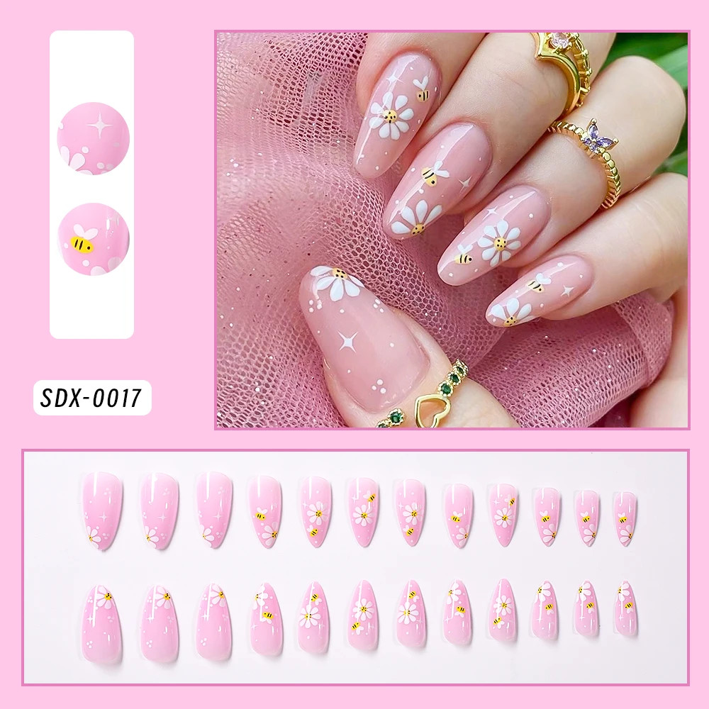 French Glitter Short Square Coffin Press on Nails Full Cover Acrylic Fake