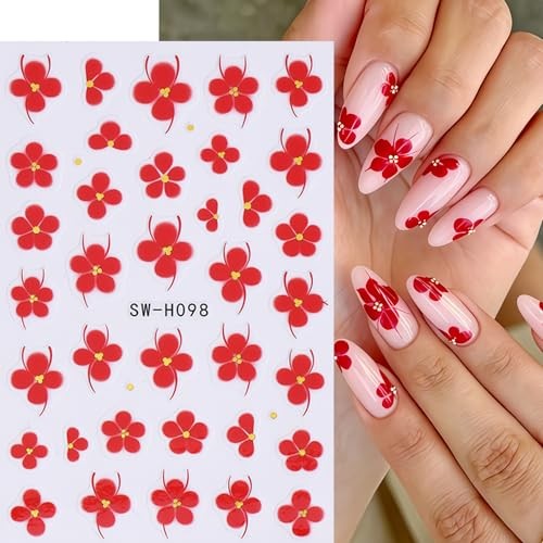 4 Sheets Flower Nail Stickers 3D Self-Adhesive Nail Decals with Summer Floral