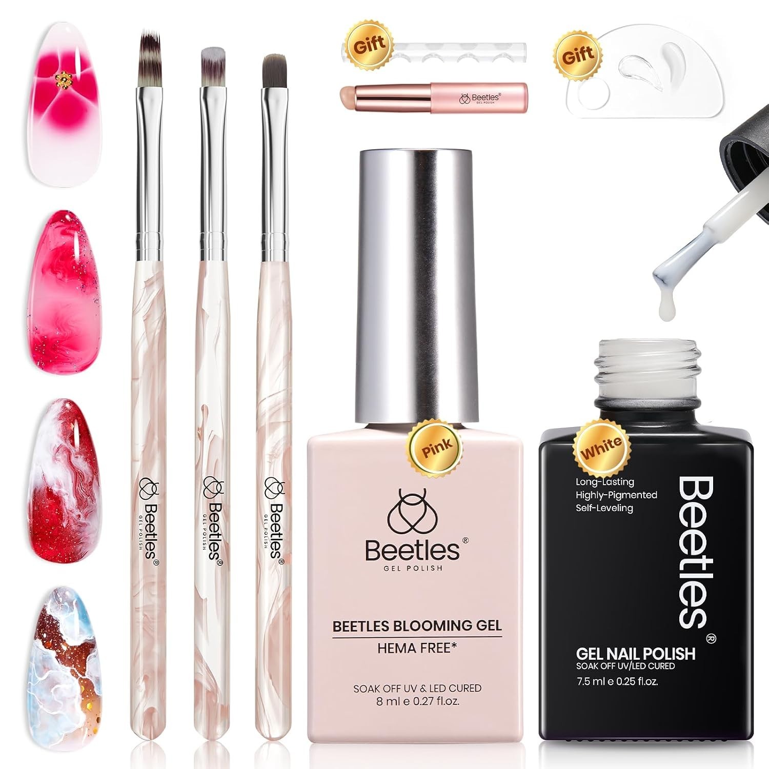 Nail Design Kit with Gradient Brushes, Blooming Gel, and Palette for Beginners