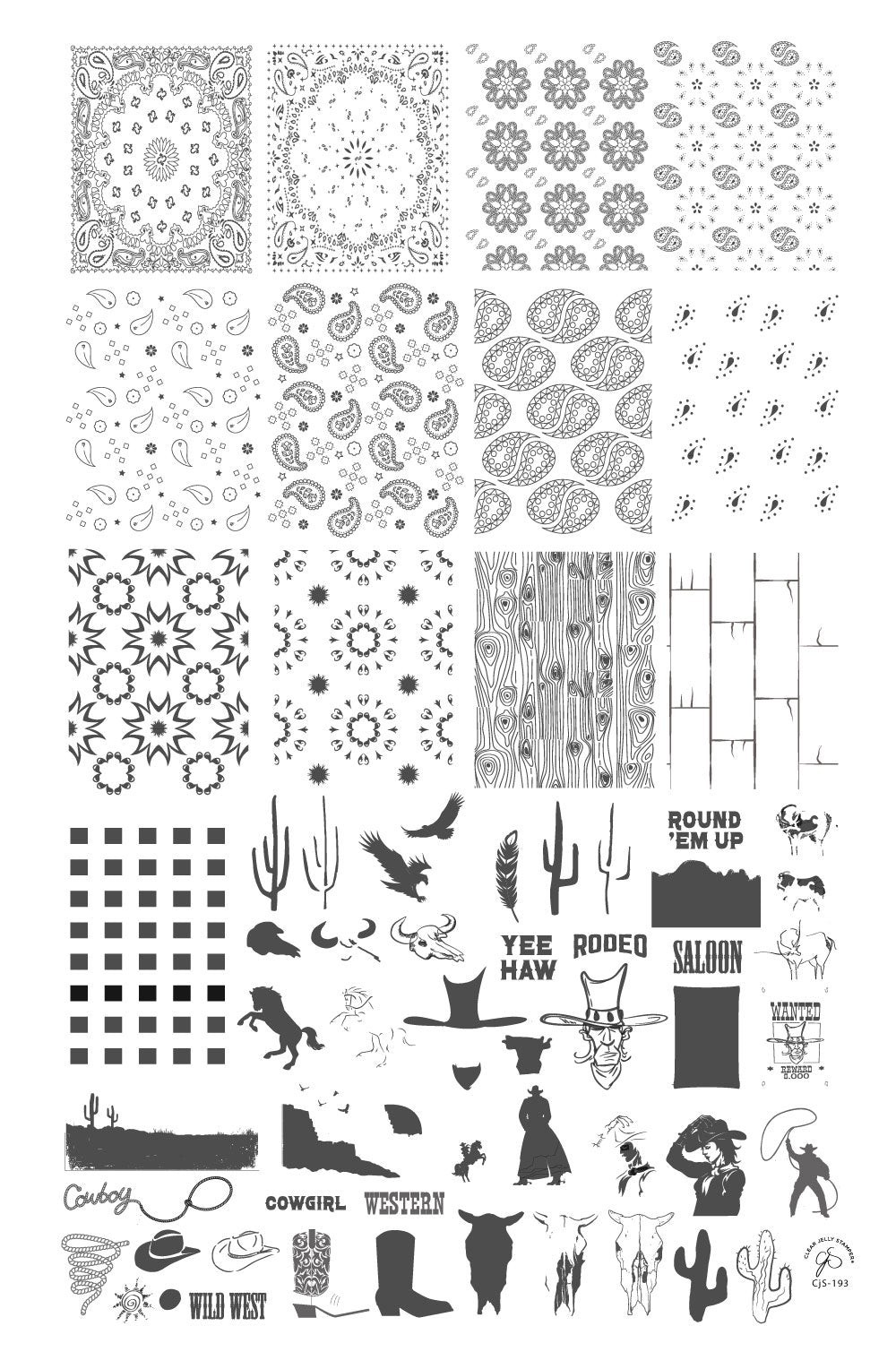 CJS Cjs-193 Clear Jelly Stamper Nail Stamp Plate Cowboy Cowgirl Bandana Plaid