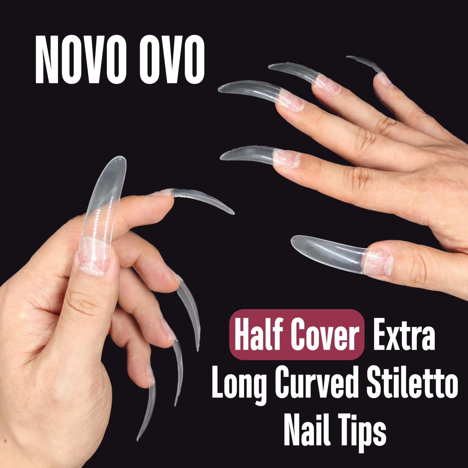 Halloween 500 pcs Half Cover Extra Long Hawk Curved Stiletto/Almond Nail Tips…