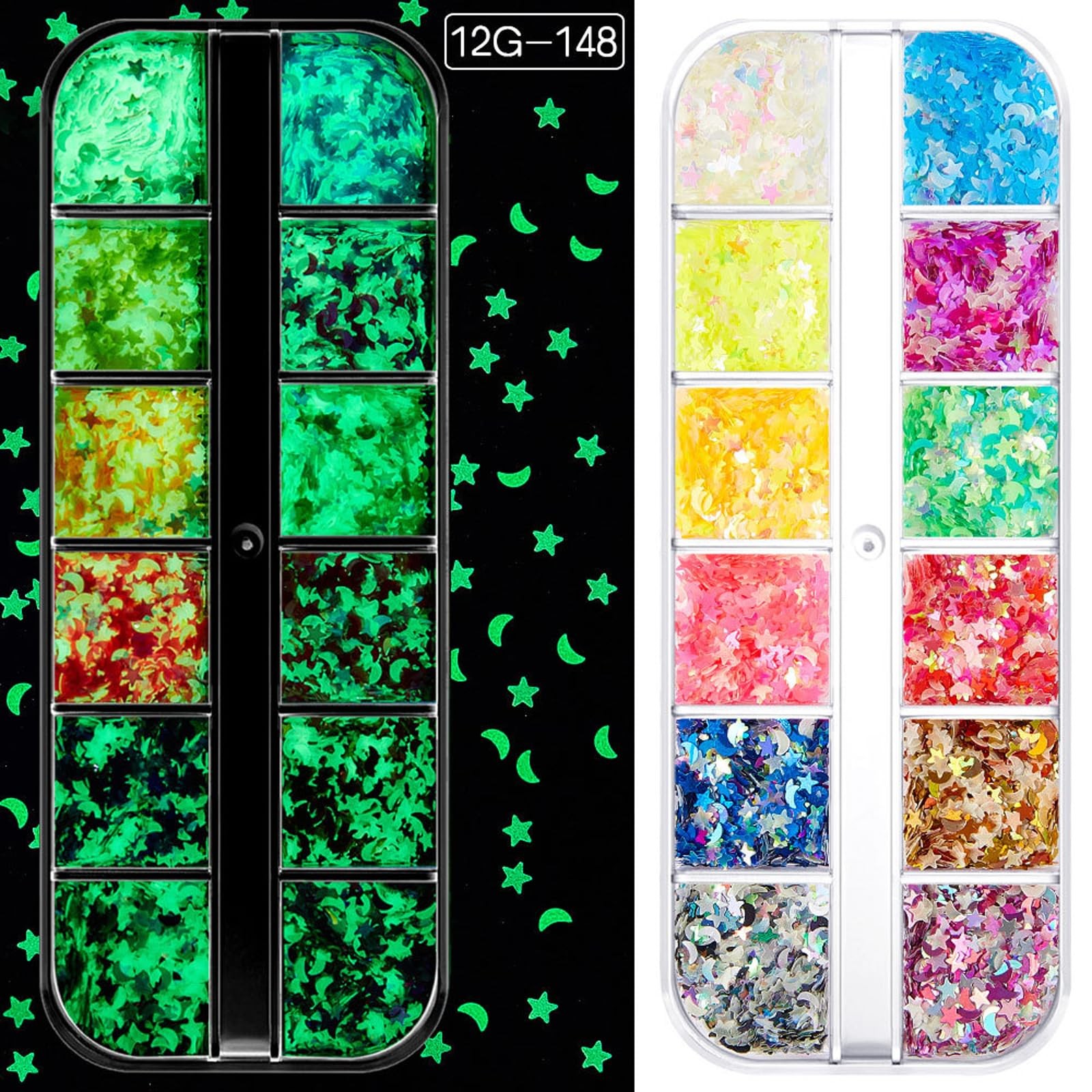12 Grids Luminous Nail Art Glitter Powder, Glow in The Dark Nail Art Sequins …