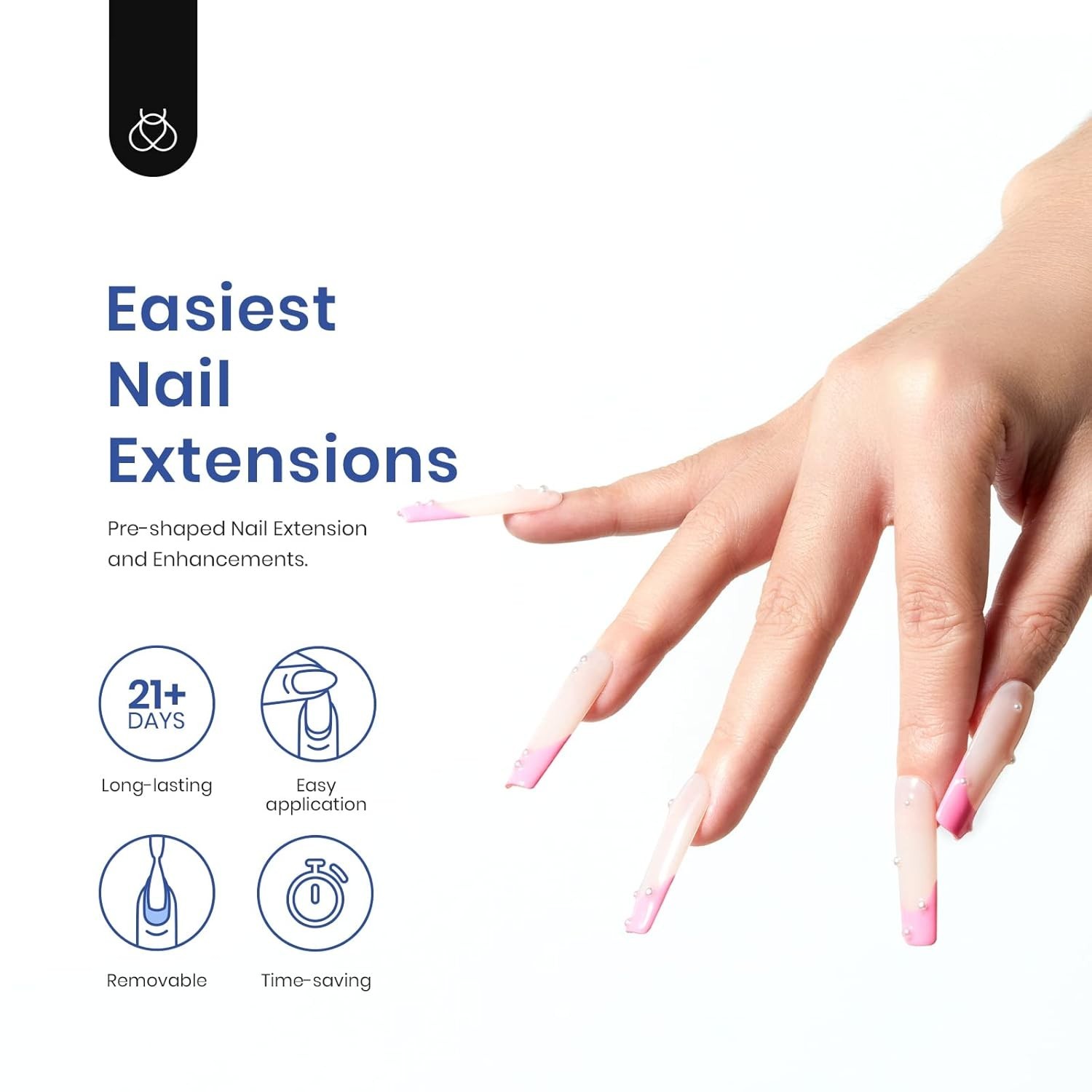 Beetles Gel Nail Kit Extension Set, 240 PCS Long Square with Glue & UV Lamp