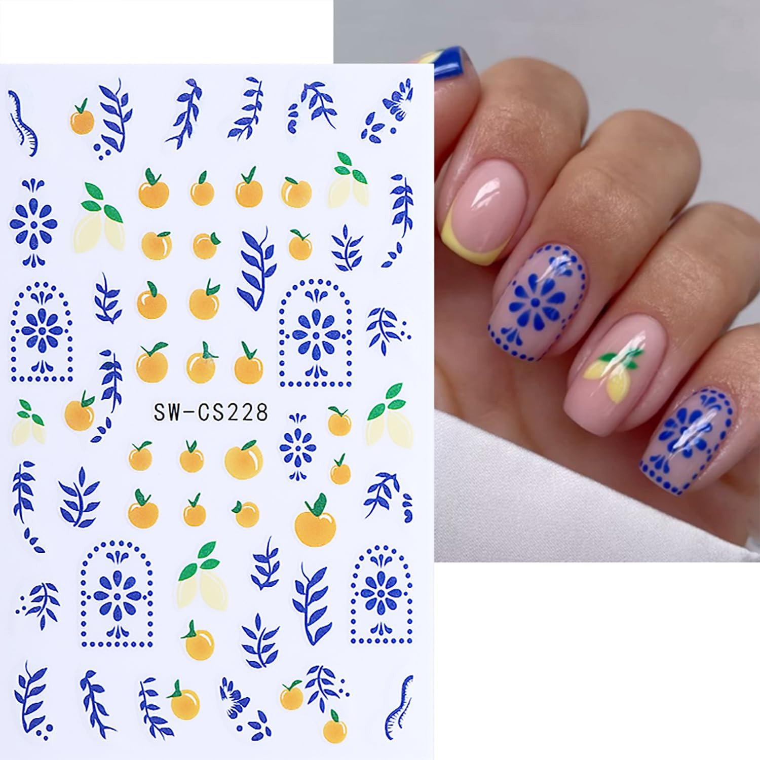 6 Sheets Fruit Nail Art Stickers Decals for Women | Lemon Strawberry Blueberry B
