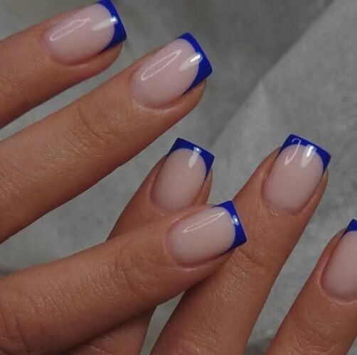 30 Pcs Royal Blue French Tip Press on Nails – Short Square – Square Royal Blue