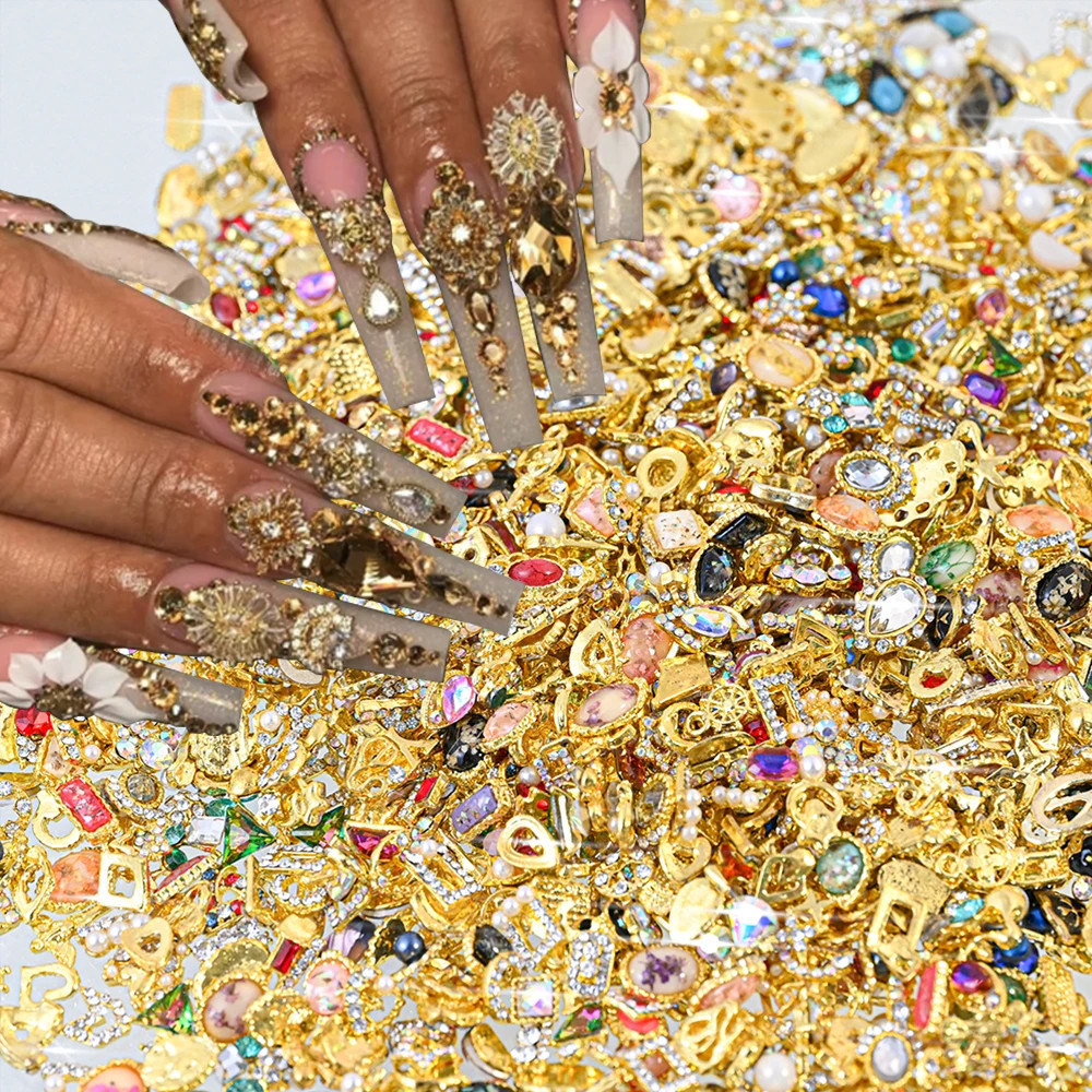 50Pcs Random Mix luxury nail charm Mixed Style 3D Alloy Crystal Rhinestone Gem