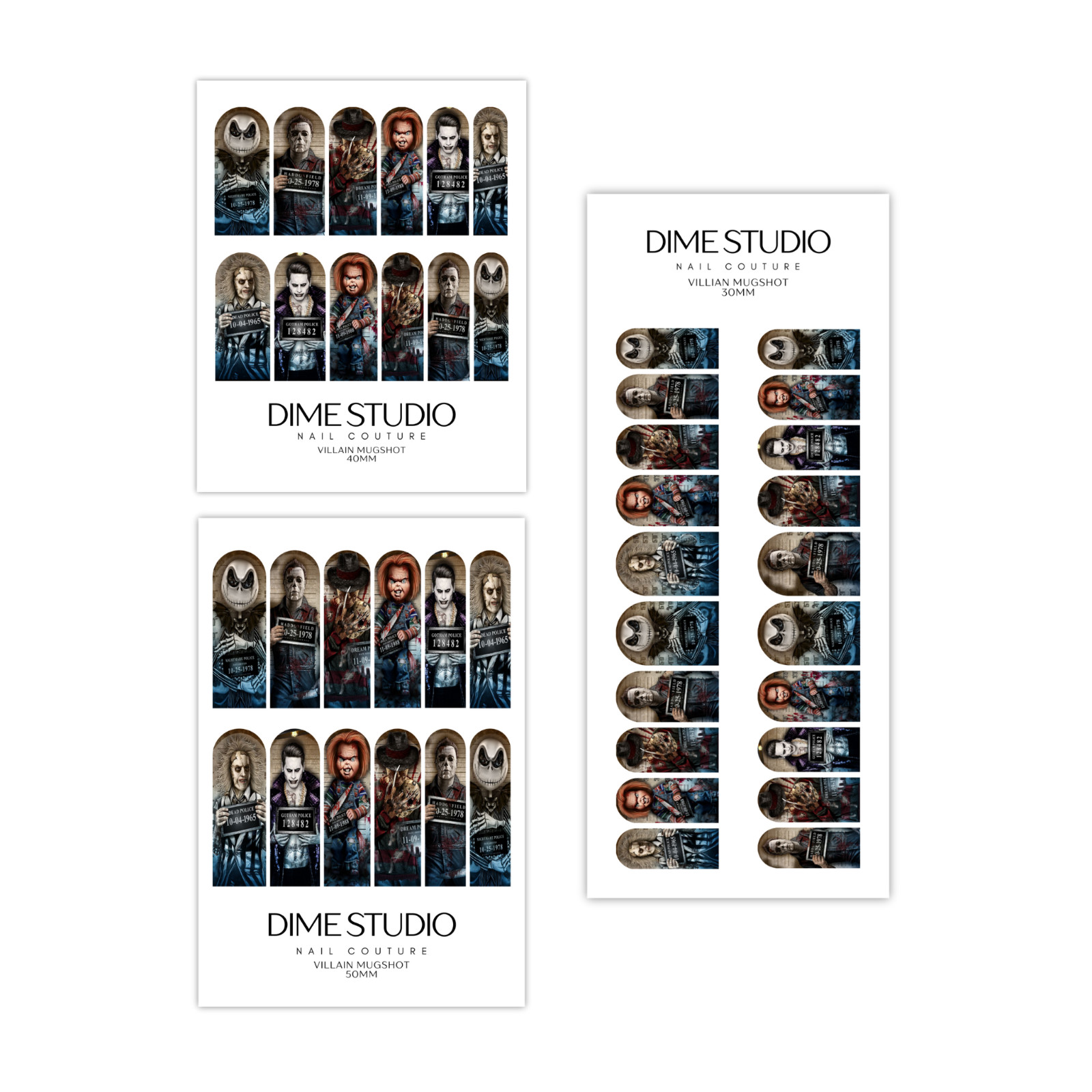 Villain Mugshot Halloween Nail Decals Water Transfer Nail Wraps