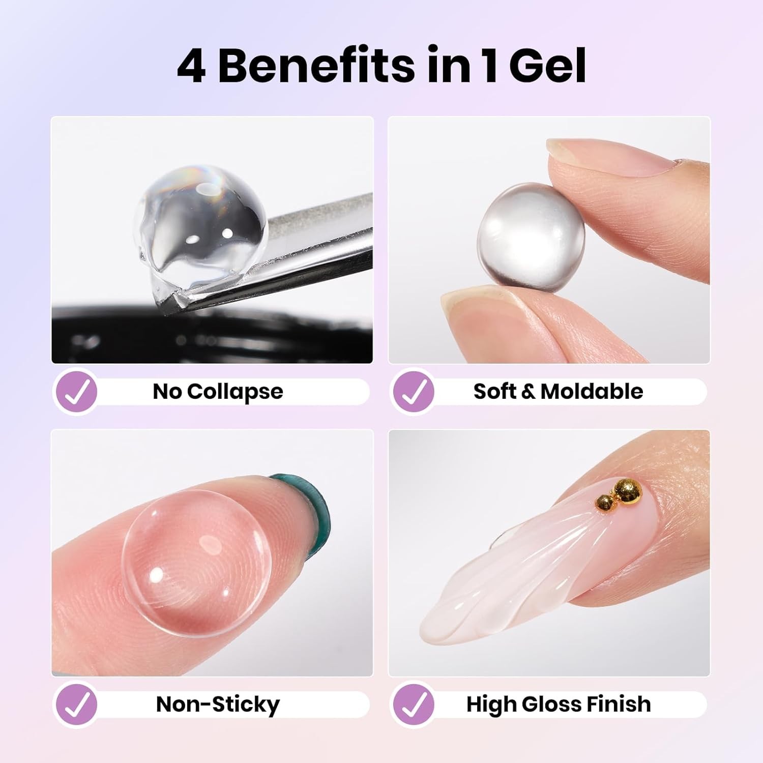 Nail Builder Gel Kit 4 Colors 3D Sculpting Gel Non-Sticky for Nail Art DIY