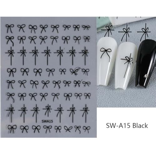 8 Sheets Bow Nail Stickers for Nail Art Black White Red Bow Nail Decals Gold