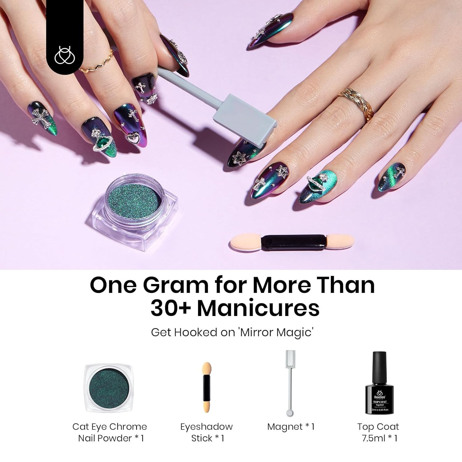 Cat Eye Chrome Nail Powder Set, 2 in 1 Holographic Effect | Chameleon Galaxy Pow