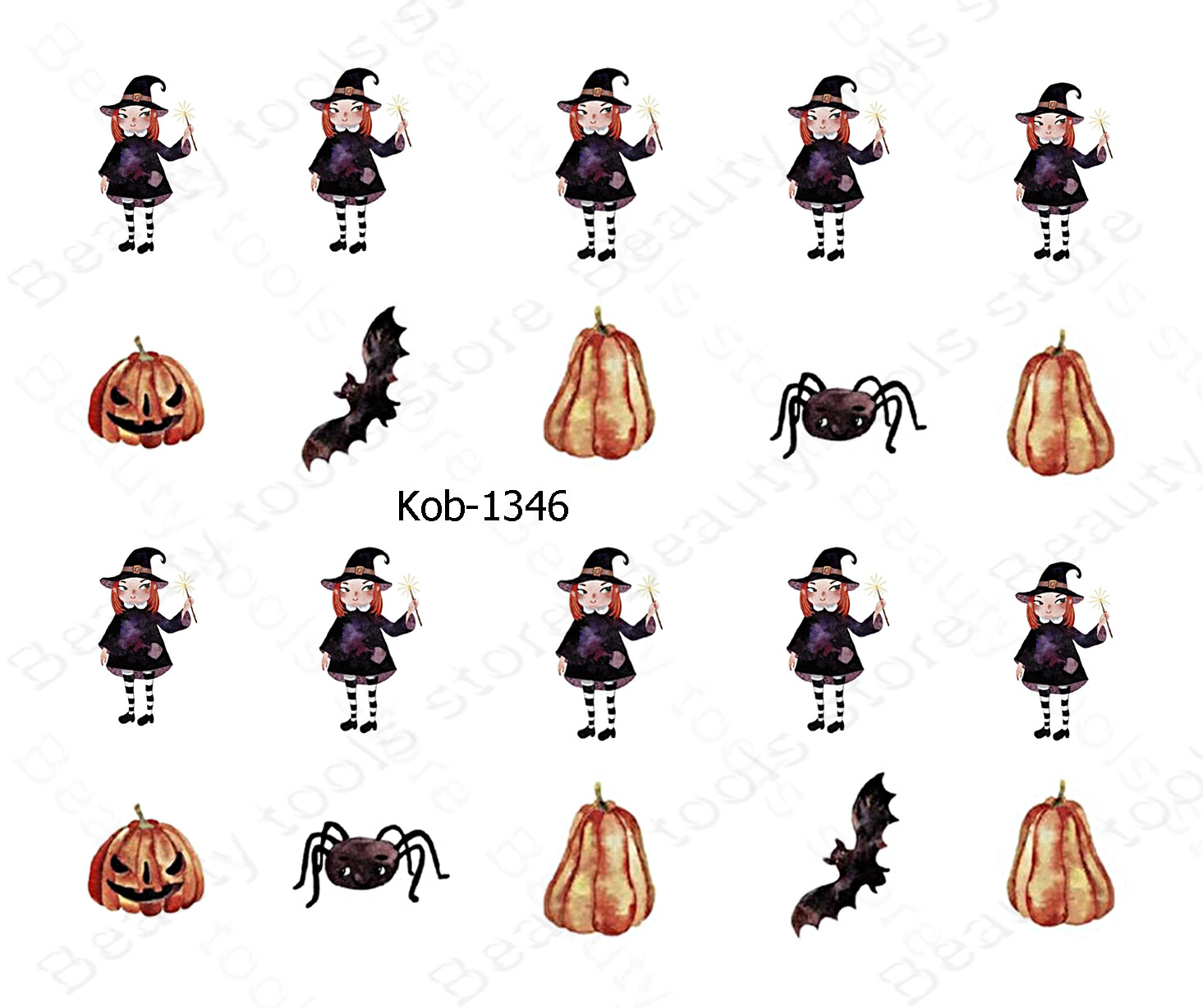 Nail Art Water Transfer Stickers Decal Halloween bat witch pumpkin hat KoB-1346