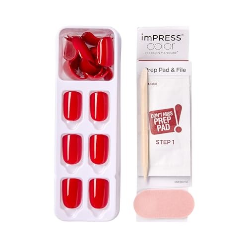Kiss No Glue Mani Press On Nails Kit, 30 Red Peel 33 Piece Set Reddy or Not