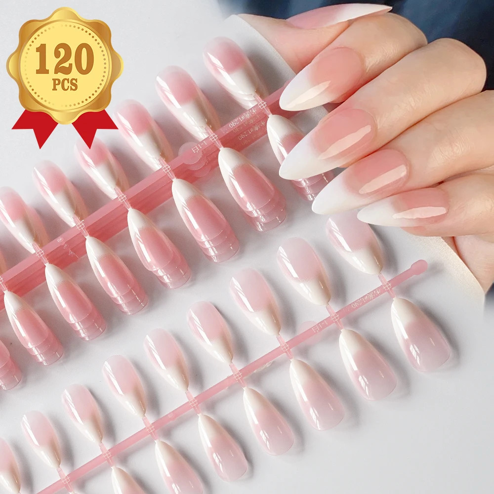 120Pcs Mixed Size Medium Long Square French Press on Nails Full Cover Wearable