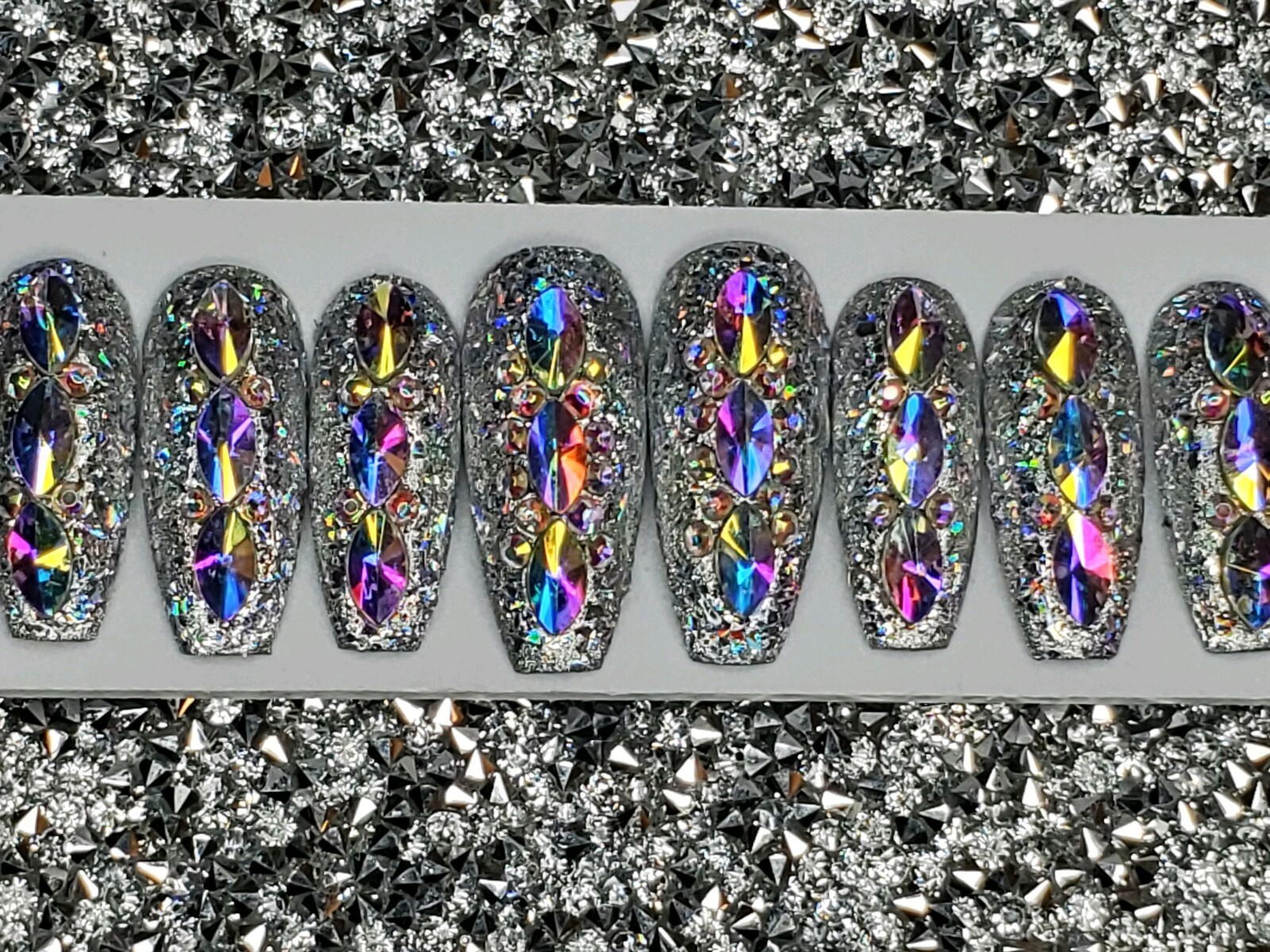 Super bling swarvoski Crystal Press On Nails – bridal coffin diamond bling set