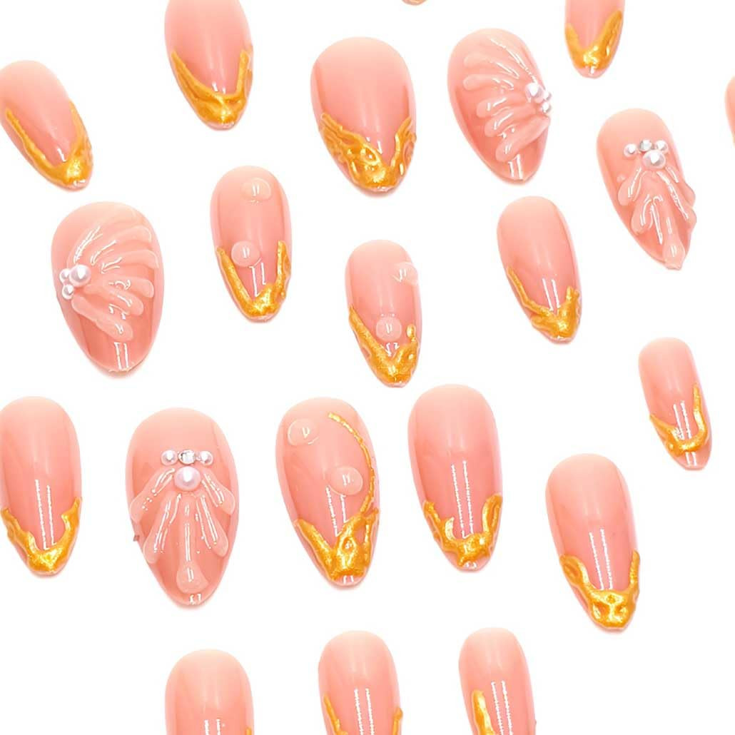 Press on Nails Nude Almond Clear 3D Fake Nails French Full Cover Bling Acrylic F
