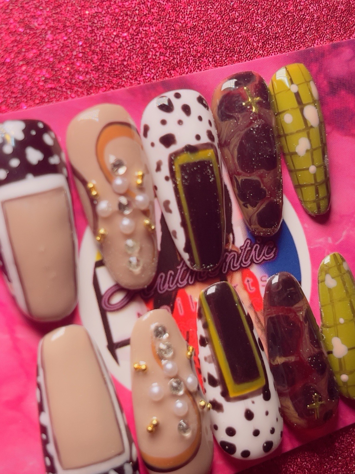 Long Coffin Press-On Nails Multicolor 3D Shiny by Nail Arts by Dia