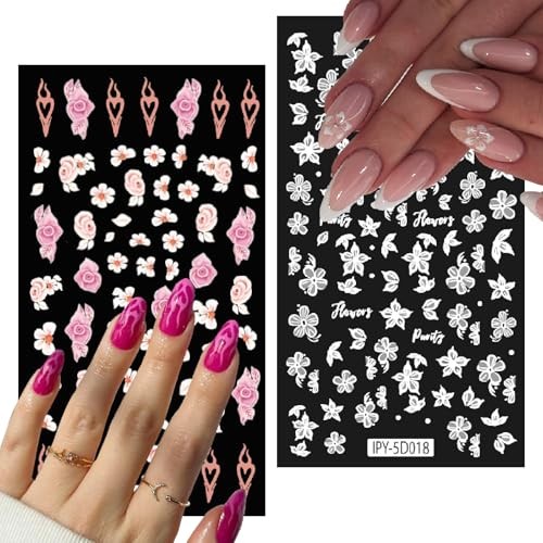 6 Sheets Flower Nail Art Stickers Decals 5D Embossed Self-Adhsive Coloful-03