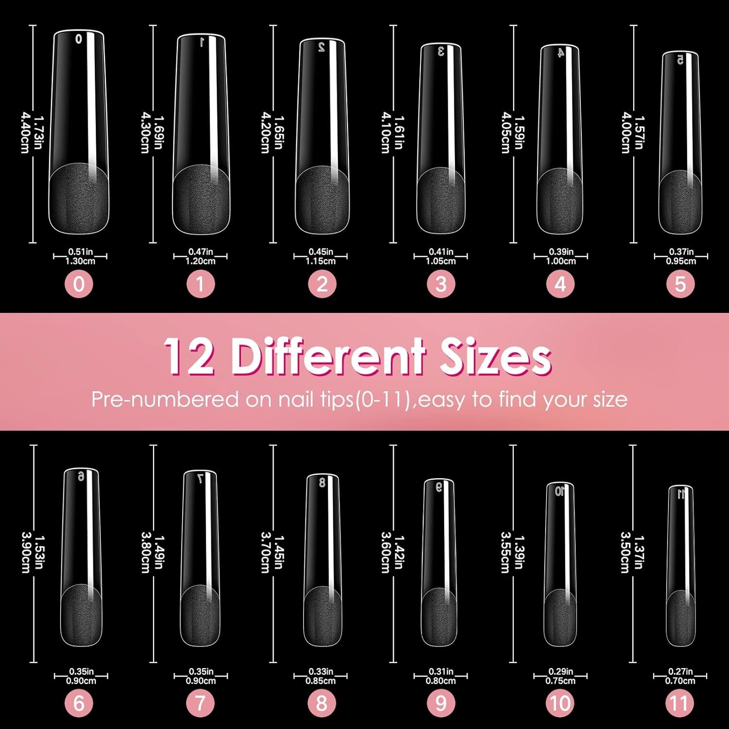 Soft Gel Nail Tips 240PCS Long Straight Half Matte Full Cover 12 Sizes Available