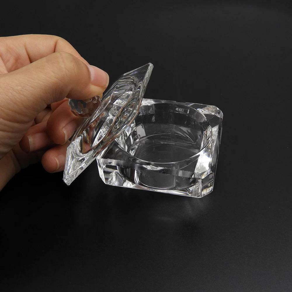 CRYSTAL GLASS DAPPEN DISH POT + LID CUP ACRYLIC LIQUID MONOMER NAILS POWDER UK