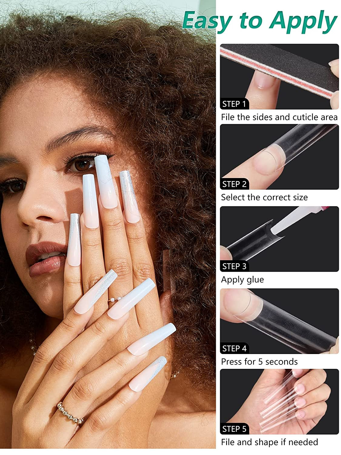 504 PCS No C Curve Clear Nail Tips for Acrylic Nails Professional, 3XL Extra Lon