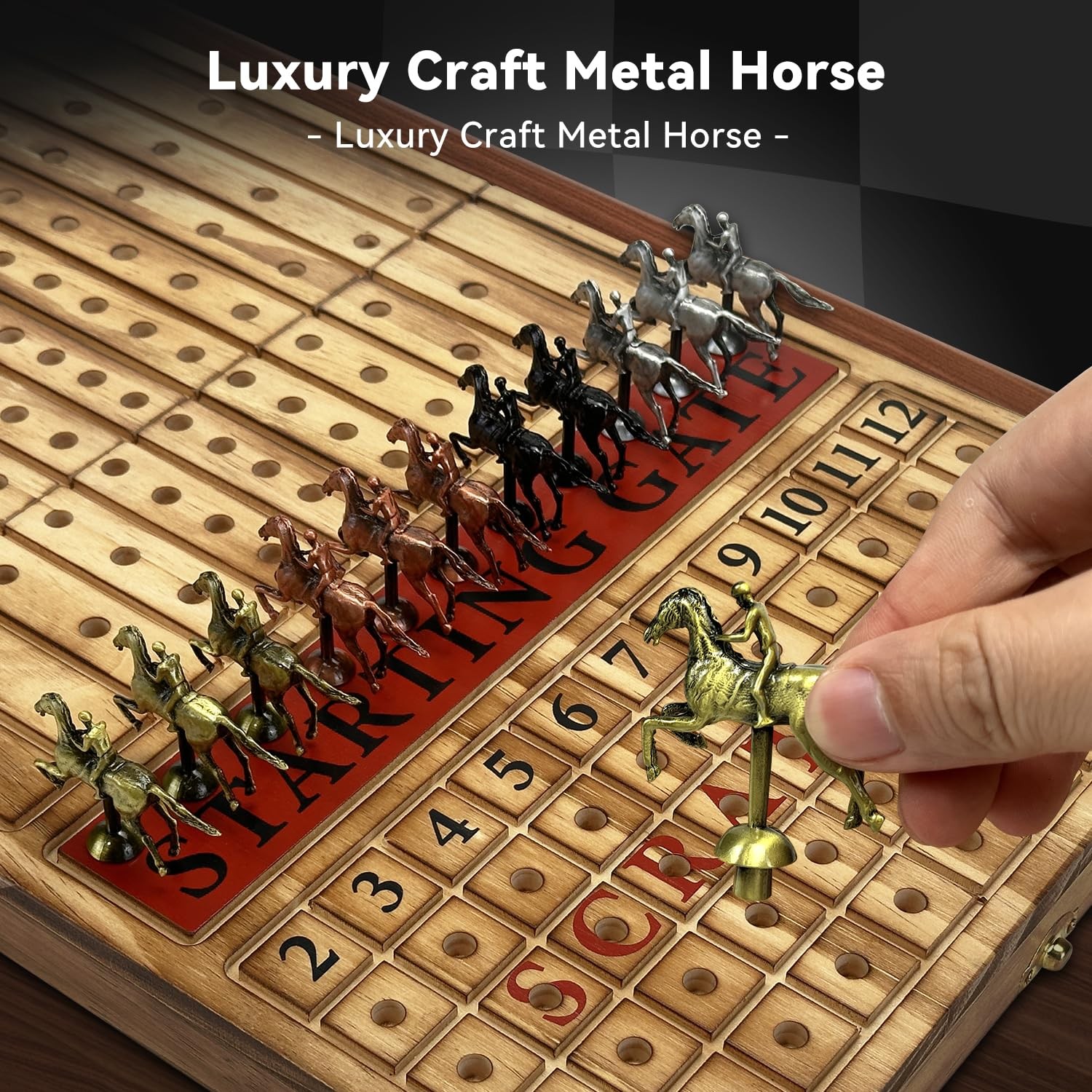 Large 23 inches Horse Racing Board Game with 11 Luxury Metal Medium, Black