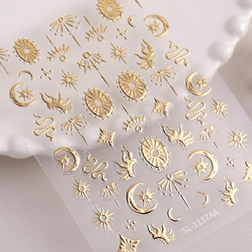 5D Embossed Bohemian Style Nail Stickers Gold Nail Art Star Nail Art Stickers-8