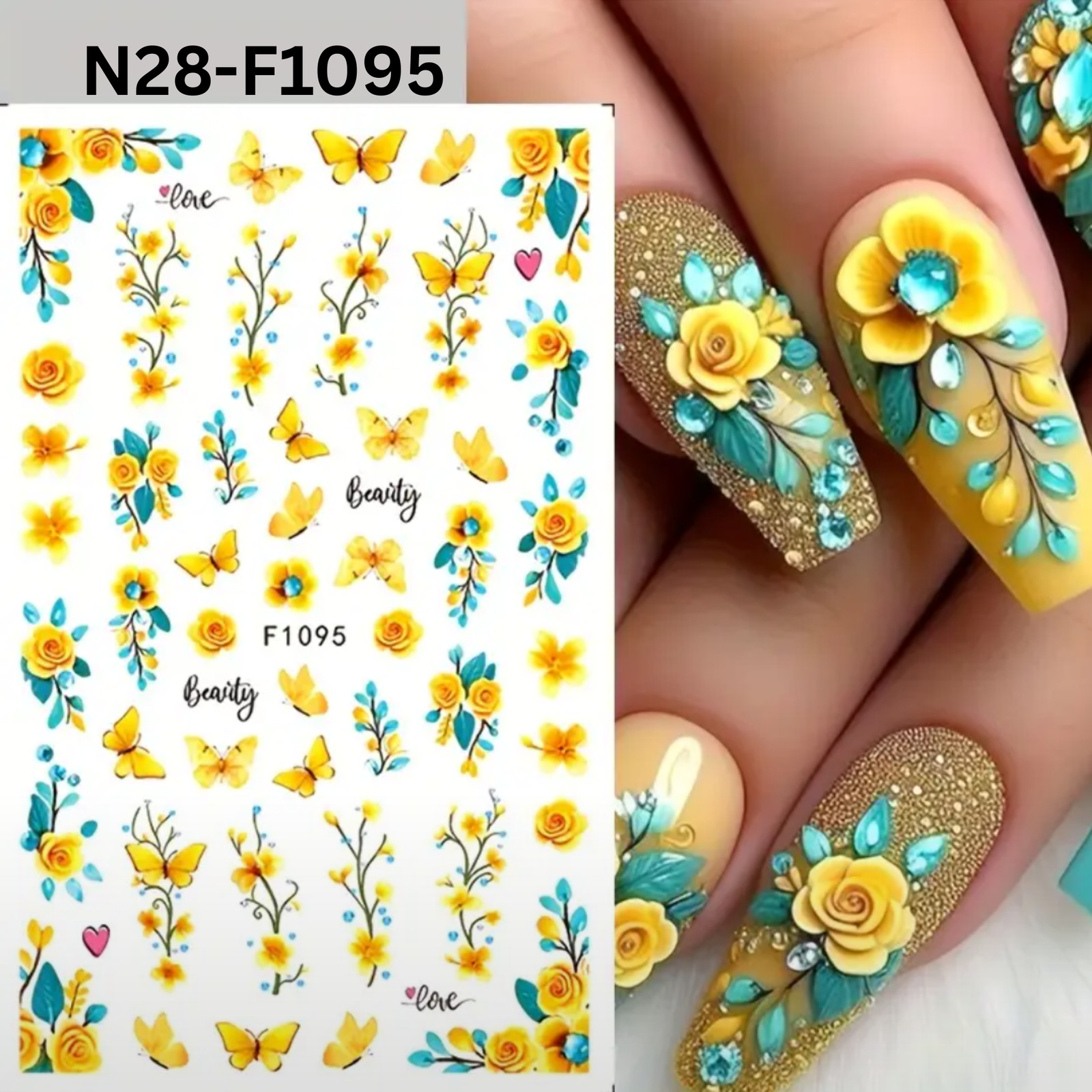 Spring/Summer Yellow Butterfly and Flower Nail Stickers Nail Self-Adhesive Decor