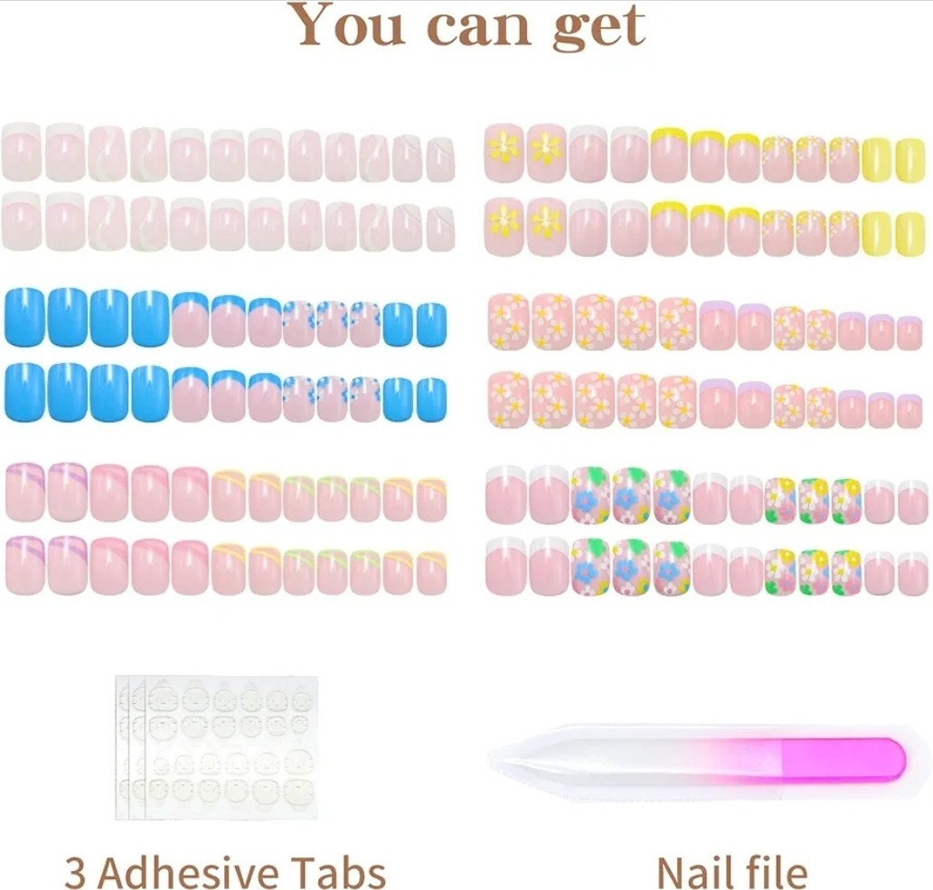 6 Packs (144 Pcs) Press on Nails Short Design, Misssix Fake Nails, Glue on Nails