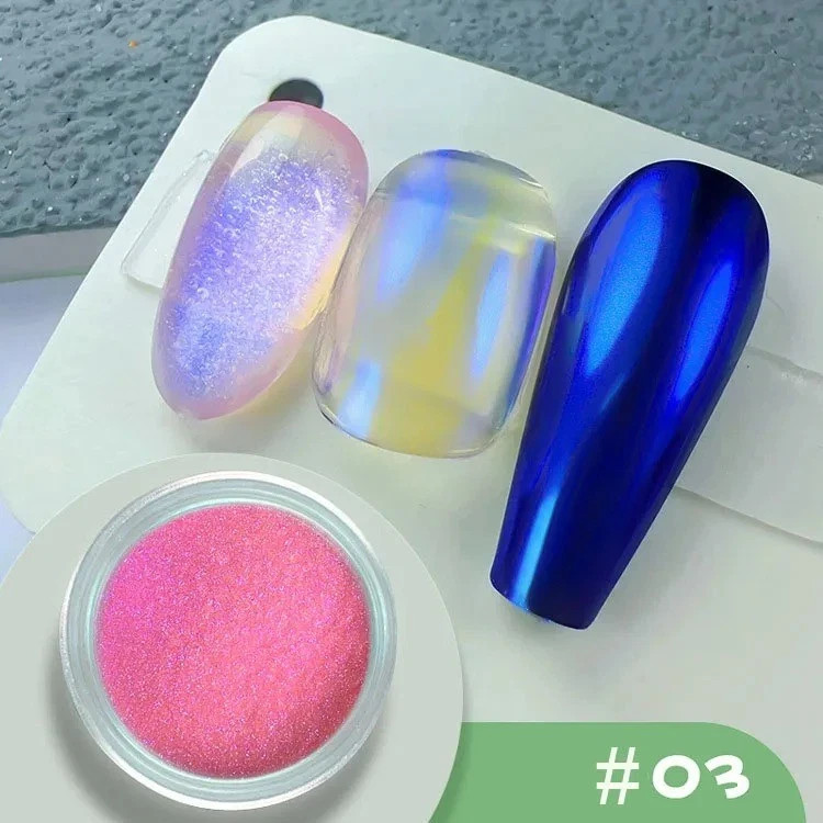 AURORA NAIL POWDER Mirror Effect CHROME Nail Art Mermaid Rainbow AB (Opal6) Uk